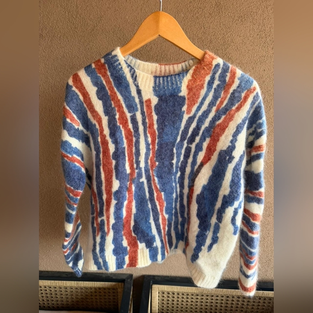 Sezane Abstract Patterned Blue and Red Sweater